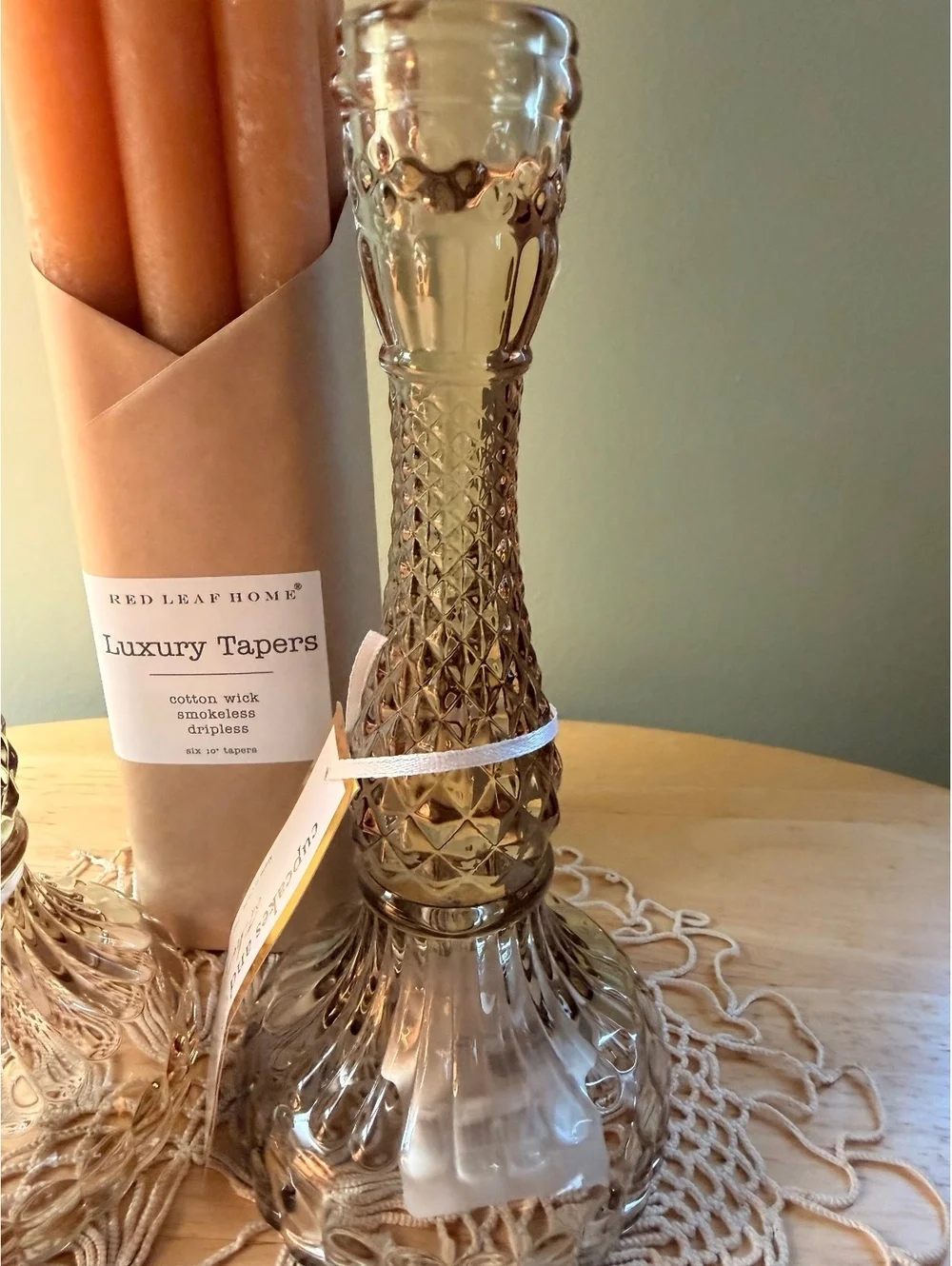 Red Leaf Home Luxury Tapers with Elegant Glass Candlesticks